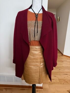 Vivienne Tam Tan Leather Skirt with Blush Lining